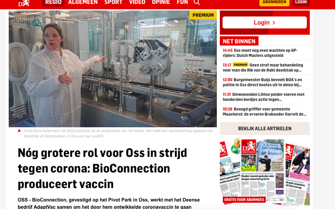 Brabants Dagblad: “Even bigger role for Oss in fighting the pandemic: BioConnection manufactures vaccine”